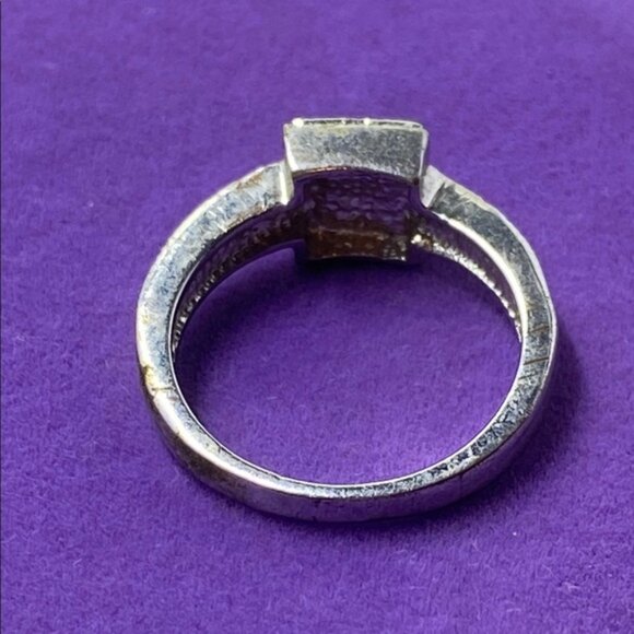 Elegant White Gold Plated Blue White Sapphire Crystal Ring - Picture 2 of 5